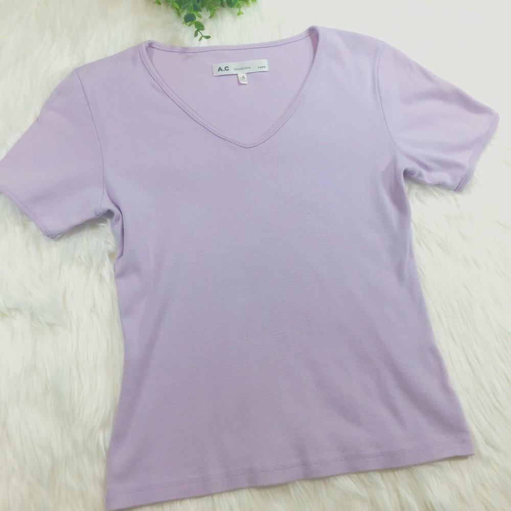 Vneck Lavender Basic Tee AC Collection Paris